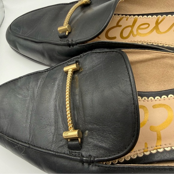 Sam Edelman Black Leather Mule Loafers Gold Bar Detail Size 9M - Picture 5 of 6